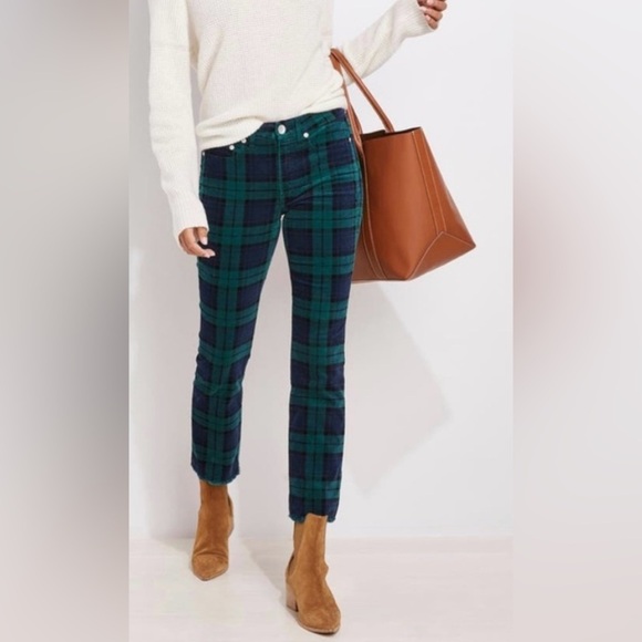 Vineyard Vines Plaid High Waist Kick Flare Frayed Hem Corduroy Pants Jeans 27 - Picture 1 of 11